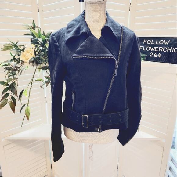 BURBERRY SIZE 14 LINEN BLACK ZIP UP BELTED LINED COAT - Picture 1 of 11